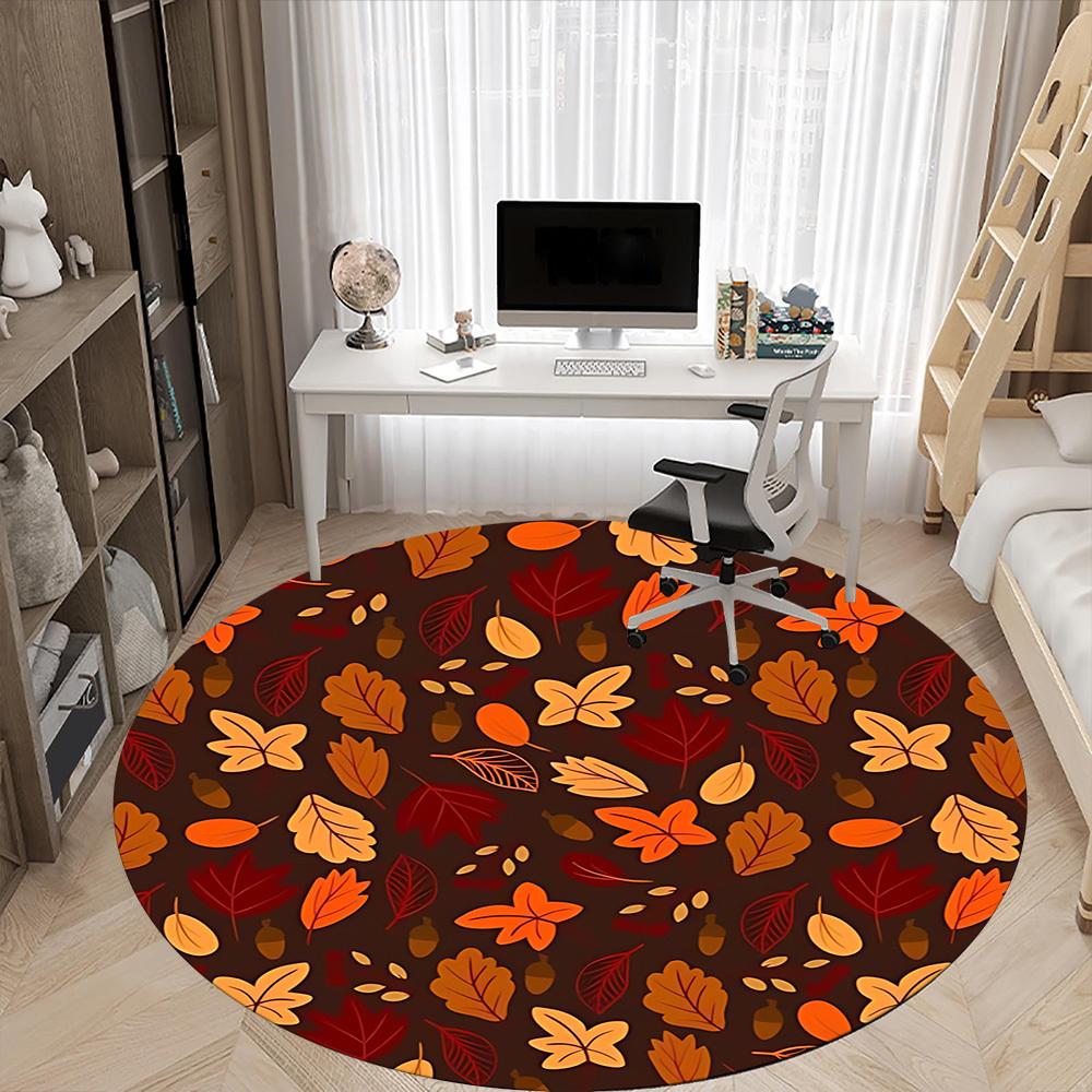 1pc Autumn Leaves Office Round Area Rug, Mat Suitable For Office, Under Office Chairs Bedroom Living Room Home Decor, Room Deco