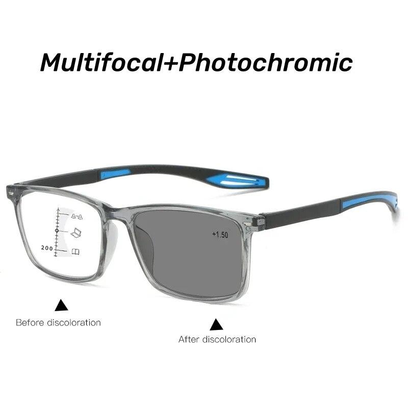 Farbwechselnde multifokale Lesebrille, photochrome Nah- und Fernsichtbrille, Presbyopie-Brille, TR90, Sportbrille mit Blaulichtfilter