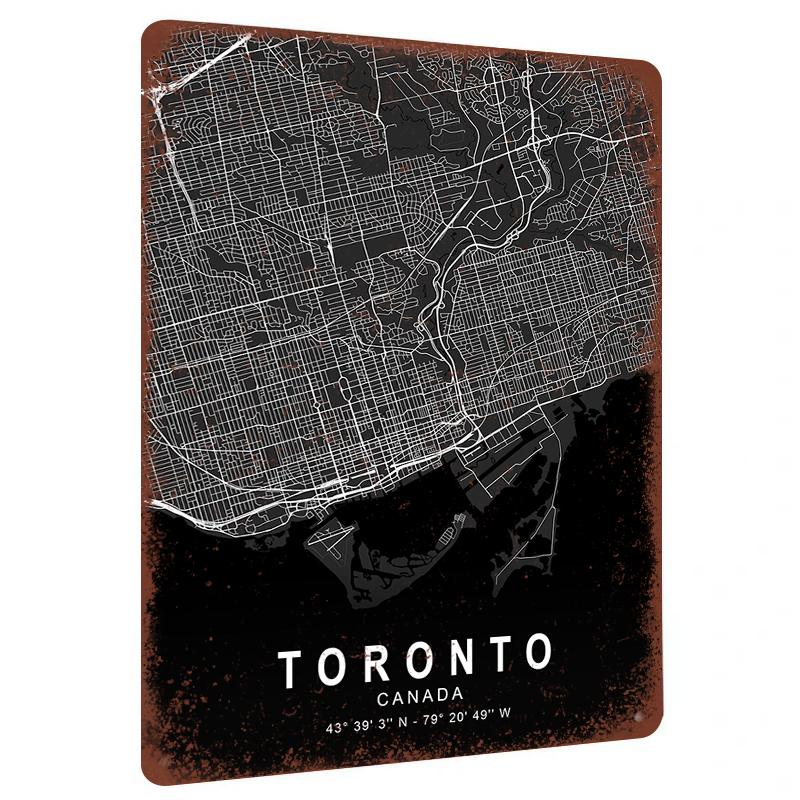 Toronto Canada City Map Metal Wall Art Modern Home Decor Minimalist Urban Street Print Iron Painting