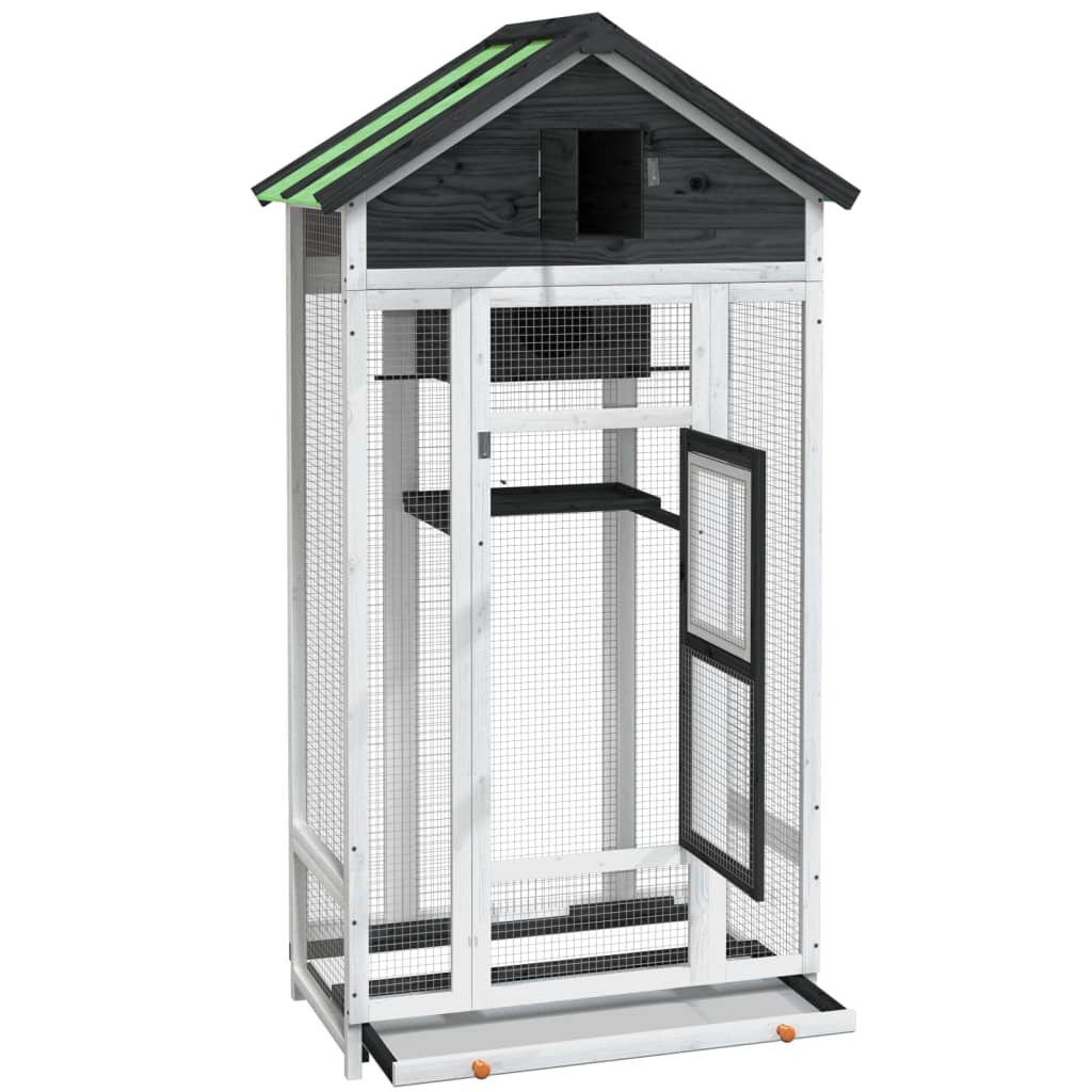 Vidaxl Bird Cage, Grey, 91.5X53X170 Cm, Solid Pine Wood