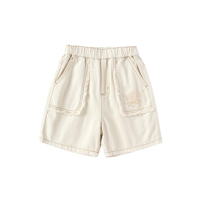 Balabala Children's Cartoon Print Raw Edge Denim Shorts