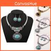 Etnisk Stil Simulering Ädelstensprydnad Dam Halsband och Örhänge Set För Män och Kvinnor