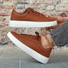 Tênis de Couro PU Sapatos Brancos Clássicos Sapatos de Plataforma da Moda Cadarço Tênis Casuais Diários Unissex Calçados para Exterior Impermeável