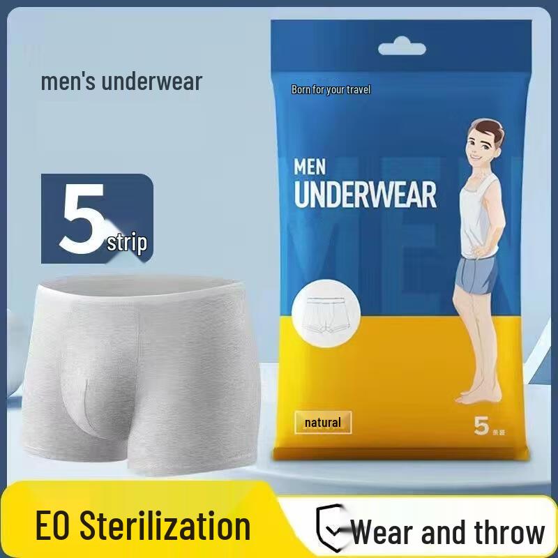 JINGRUIXIANG Men's Disposable Cotton Boxer Briefs (5-Pack)