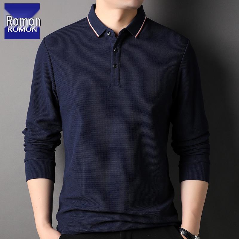

Мужская рубашка-поло с длинным рукавом Romon - Тутовый шелк и вафельная вязка, повседневная коллекция осень 2025 XXL for 155-170 lbs