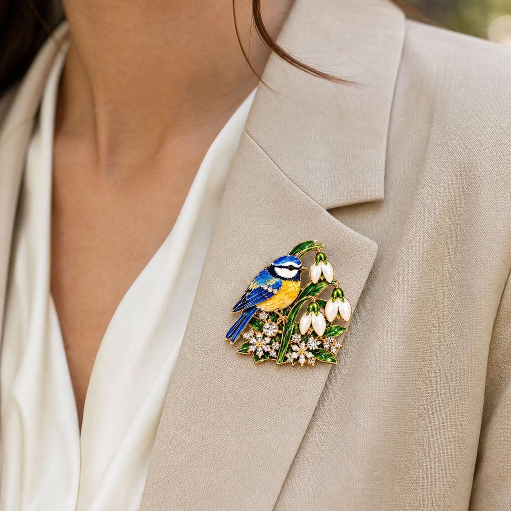 Blue Tit Brooch, Alloy Bird Pin for Women, Cute Lapel Pin for Jackets and Hats
