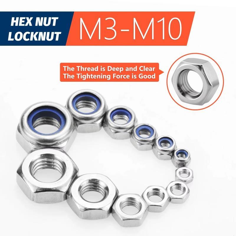 Locknuts & Hex Nuts Assortment Kit 175PCS Food Grade Stainless Steel M3-M10 for Kitchen Fixture Repair