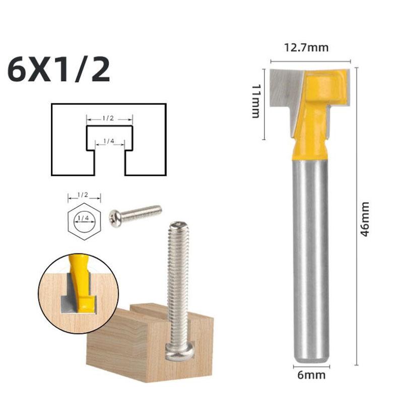 1/3 stk T spor freser bit sekskantbolt nøkkelhull nøkkelhull 6,35 mm 6 mm 8 mm skaft Trebearbeiding Fres endefres