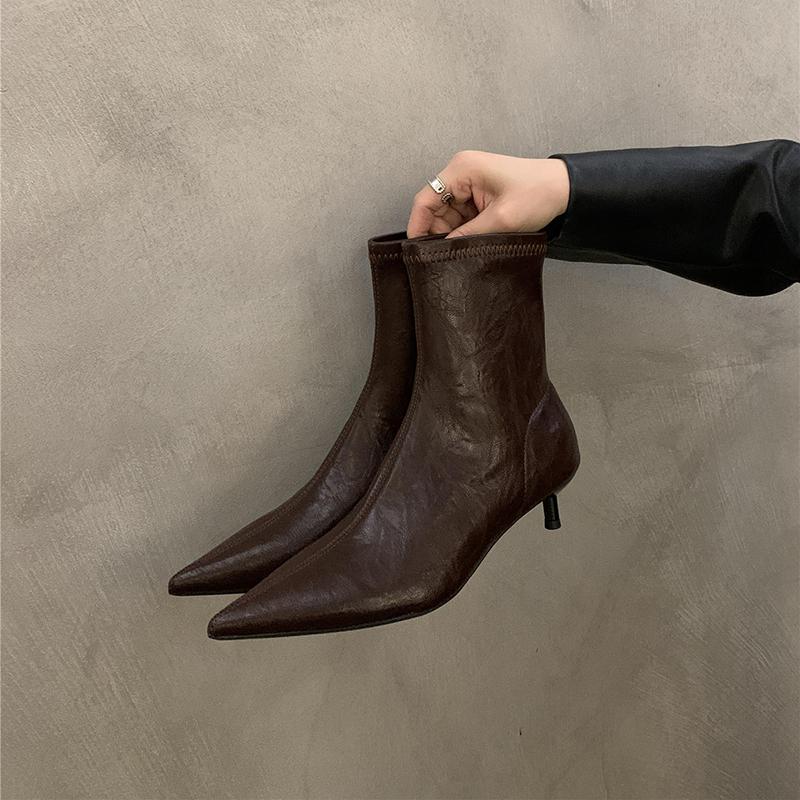 Spring Autumn Women Ankle Boots Fashion Pointed Toe Modern Short Booties Designer High Heels Botas De Mujer