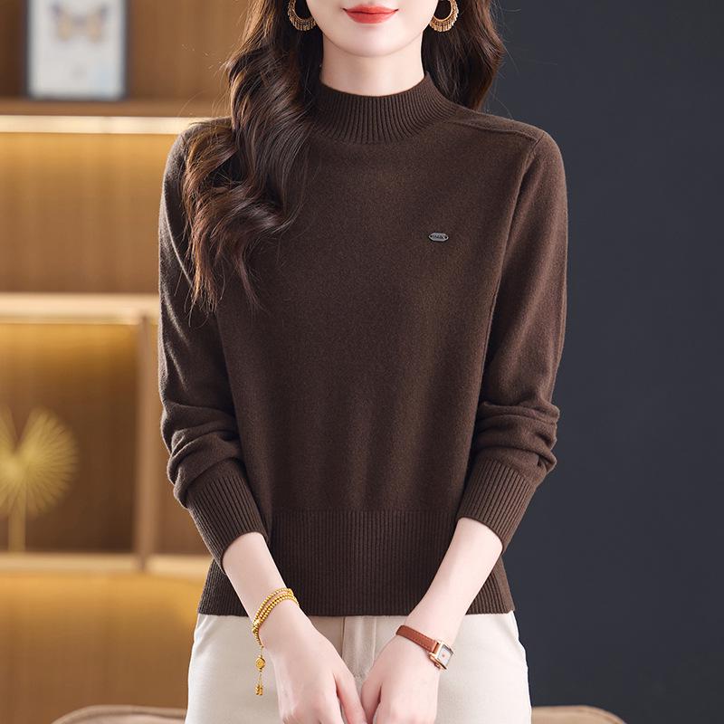 Wool Knit Sweater: Women's Mid-High Neck, Short, Warm, Ideal for Autumn/Winter Layering