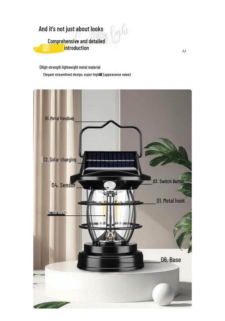 Smart Sensor Solar Camping Lantern & Multifunctional Handheld Spotlight