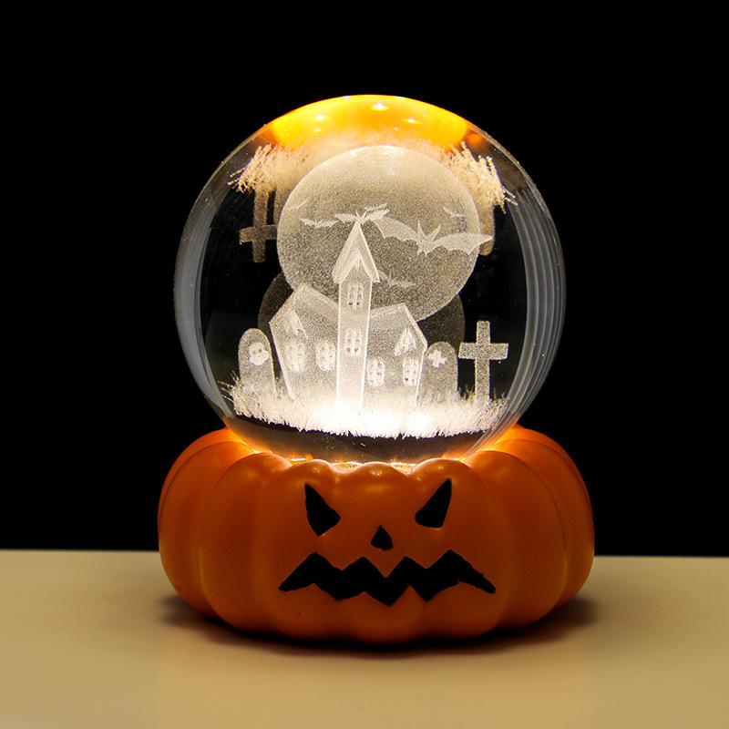 Halloween Pumpkin Crystal Ball Night Light Bedroom Study Tabletop Glass Ornament Party Ornament Small Gift