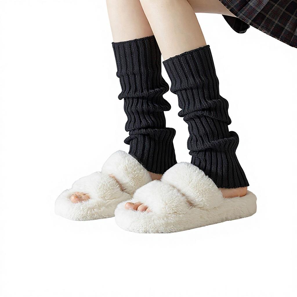 Autumn Winter Relaxed Lazy Warm Vinegar Fiber Knitted Letter Pattern Medium Thickness Socks White Calf Leg Sleeves Pile-up