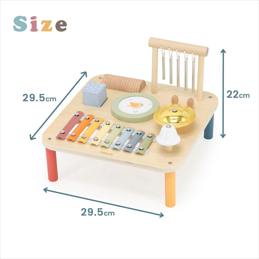 PolarB Music Table: 7 Sounds In One! A Wooden Toy for Musical Play and Pretend Music. Includes Xylophone, Drums, and Cymbals. Suitable for Ages 18 Mon