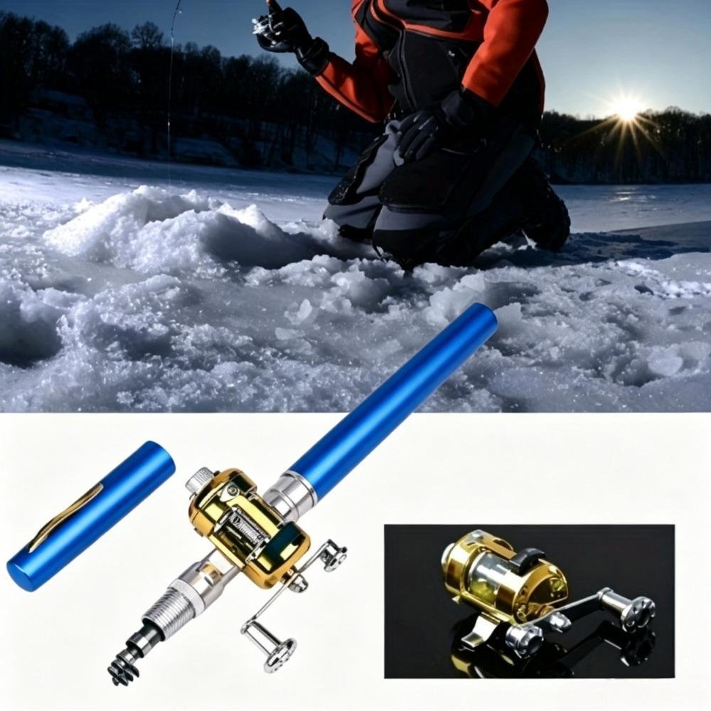 1M Mini Pen Fishing Rod with Drum Wheel Retractable Pocket Ice Fishings Pole Ultra-Light Portable Long Casting Raft Fishing Rod