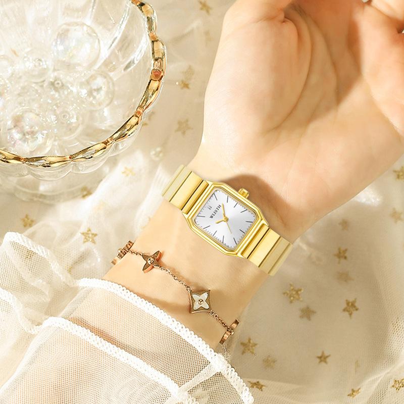 Top-Marken-Uhr Damen-Stahlarmband Damen-Uhr Echte Quarz-Uhr Wasserdichte Leuchtende Damen-Uhr Exquisite Einfache Damen-Uhr