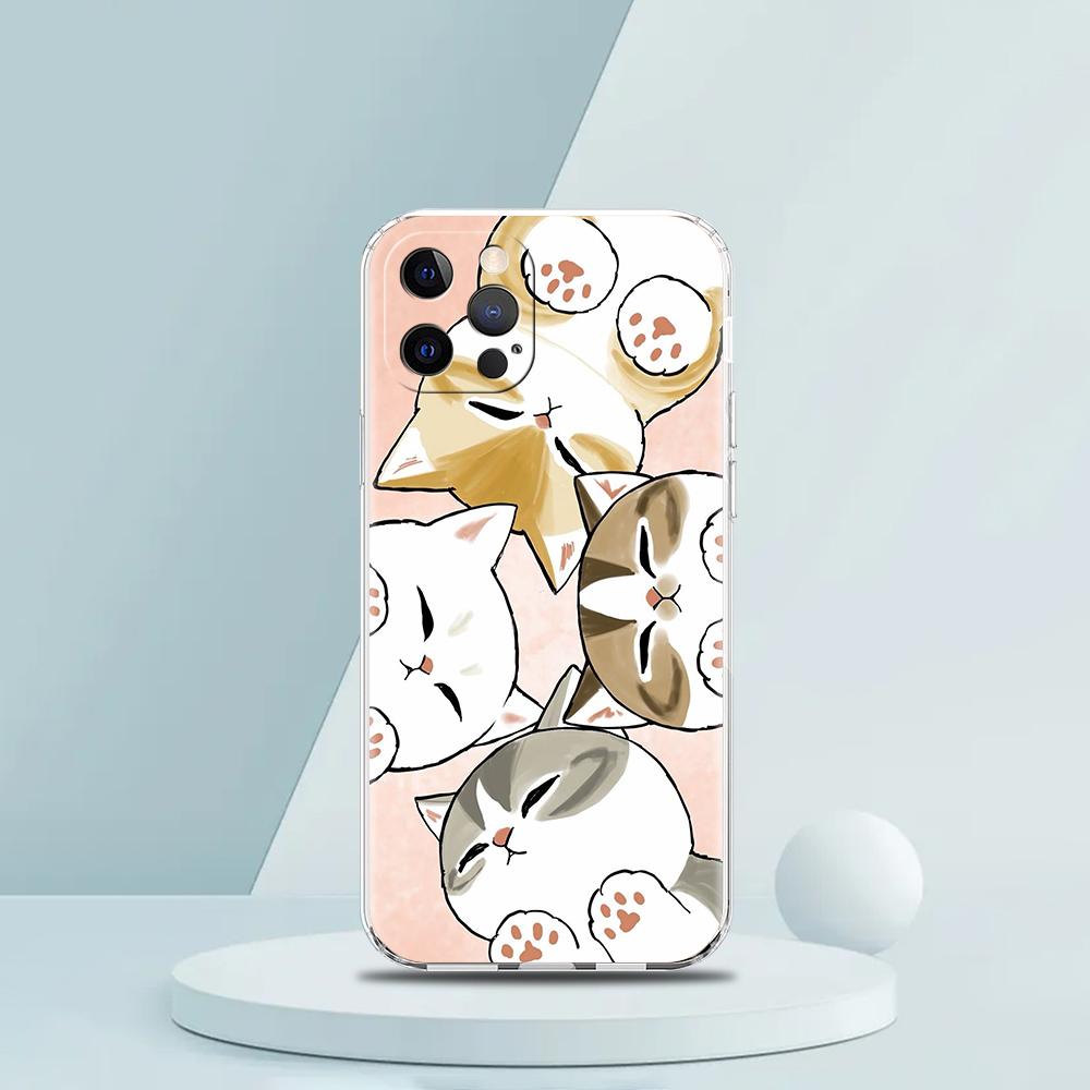 Soft TPU Transparent Phone Case Cover for iPhone 16 15 14 13 12 11 Pro Max XR 8 7 Plus Shockproof Shell Cute Cartoon Cat Pattern