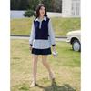 Moka Na Women's Faux Two-Piece Knit Long-Sleeve Sweater