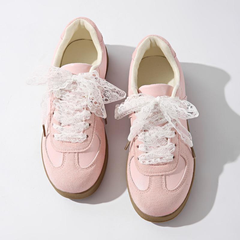 

Новые туфли De Xun с круглым носком, универсальные плоские туфли на шнуровке и спортивные кеды с низким верхом 42 розовый