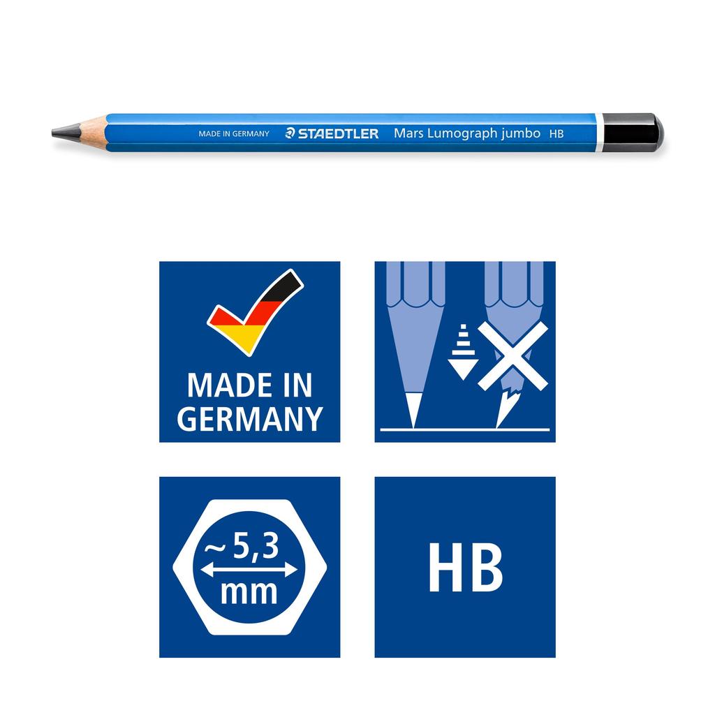 STAEDTLER Pencil HB Mars Lumograph Jumbo Thick Shaft Writing Drawing 6 Pieces 100J-HB6