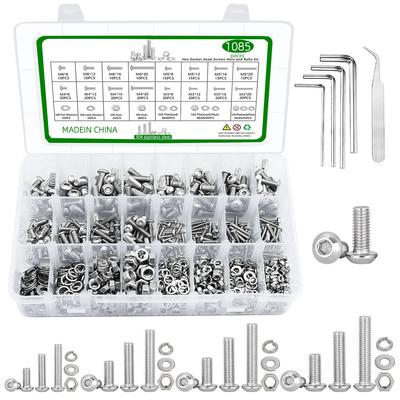 1085Pcs Round Head Hexagon Screw Set ISO7380 Pan Head Hexagon Screw with Nut Box