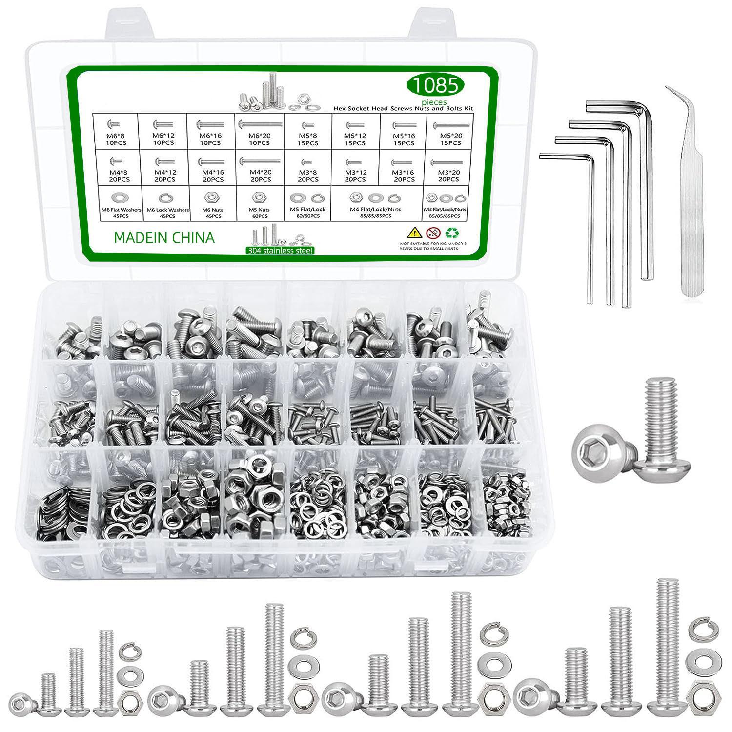 

Набор винтов с шестигранной головкой и полукруглой головкой 1085 шт. ISO7380 винт с шестигранной головкой и полукруглой головкой с коробкой для гаек 1085pcs