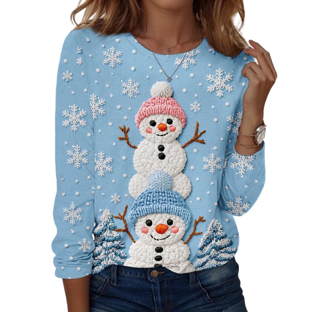 Women's Casual Long Sleeve Christmas Print Neck Top
