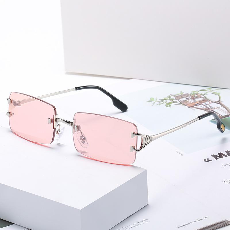 2020 randlose Sonnenbrille, Personalisierte quadratische Brille, Vielseitige Sonnenbrille mit kleinem Rahmen für Damen