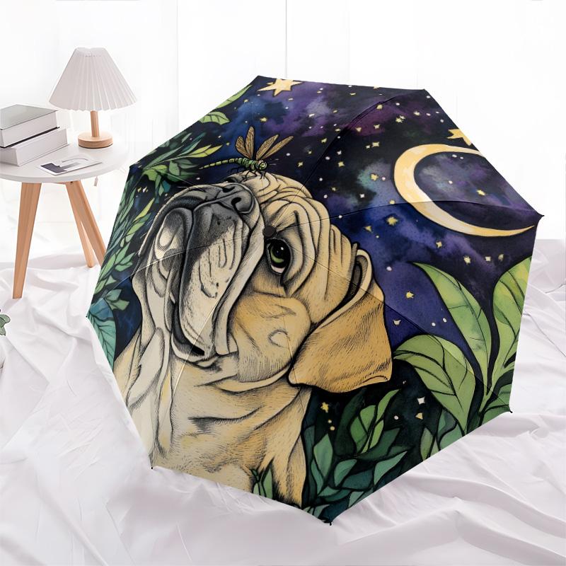 Dog with the Moon  pattern, automatic folding umbrella, portable and foldable design, 8 ribs, a Christmas or birthday gift.