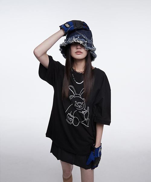 Fake Mama [Fake Mama X Alchemist] Bear Print Oversized Top_Black Free