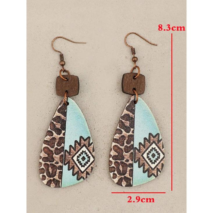 1 Pair Vintage Boho Western Style Printed Wooden Earrings For Women