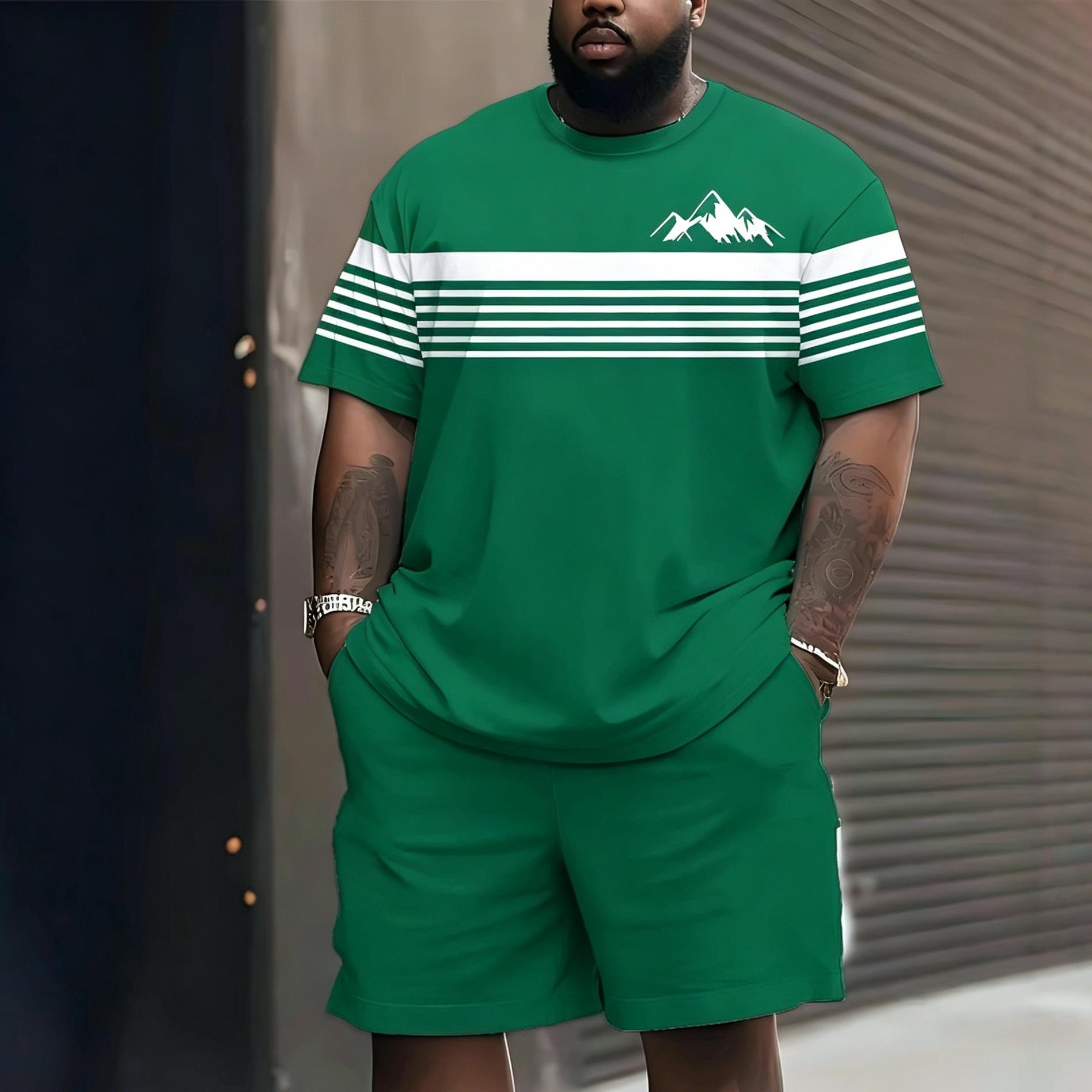 

Summer Fashionable Creativity Stripe 3D Printed Vacation Leisure Sports Style Short Sleeved Set Loose Oversized Breathable Men s Sports Wear 6XL