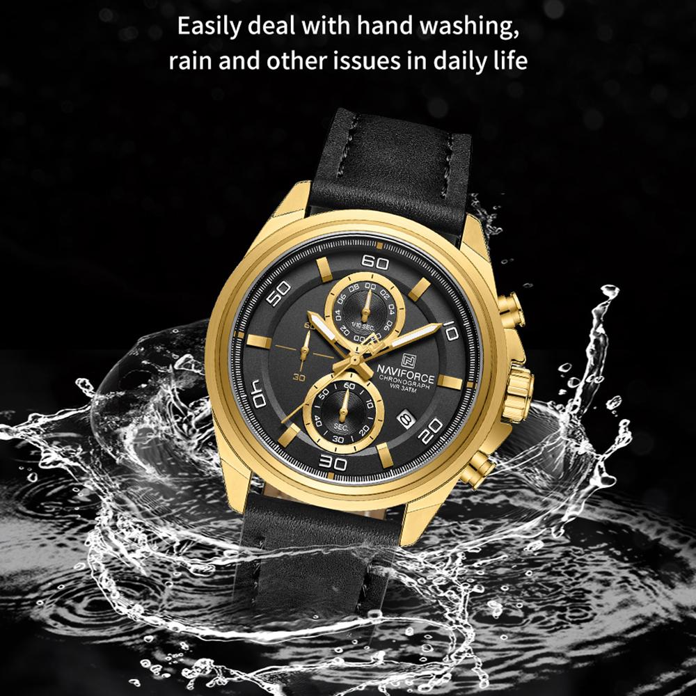 NAVIFORCE Men's Leather Watch Stopwatch Chronograph Calendar Luminous Hand Waterproof 3ATM Casual Business Fashion Watch NF8075