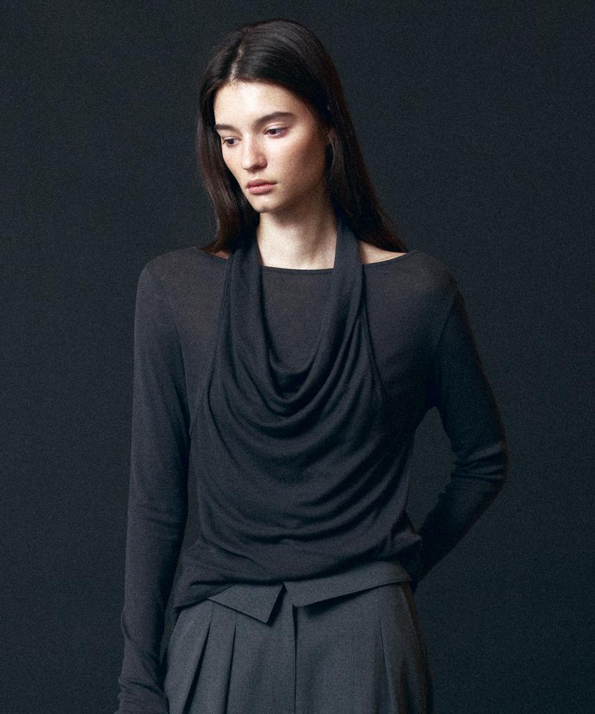 TOWAV Ven Halter Layered Tee_Charcoal