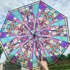 British Wind Rainforest Arch Transparent Umbrella Stained Glass Transparent Umbrella Long Handle Automatic Romantic Parasol