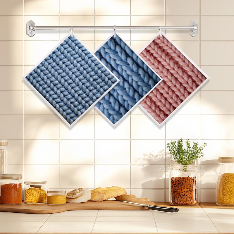 Cleaning Cloth Reusable Kitchen Dish Towels Eco-friendly Microfiber Knitted Print Dishcloths Lint Free Washable Duster Rags Tea Towels 9*7inch