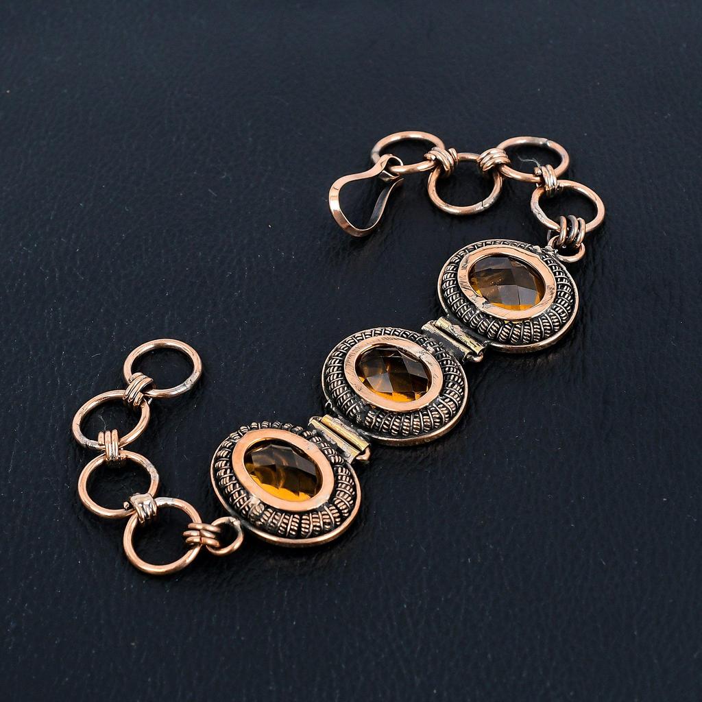 Honey Topaz Gemstone Jewelry, 999 Copper Wire Wrapped Bracelet Adjustable Bangle, Handmade Brand New Bangle Silver Jewelry For Gifts