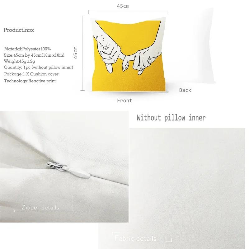 Summer Yellow Pineapple Leaf Print Pillow Case Home Decor 100% Polyester Throw Pillow Cover for Sofa Funda Cojin 45*45 Cushions