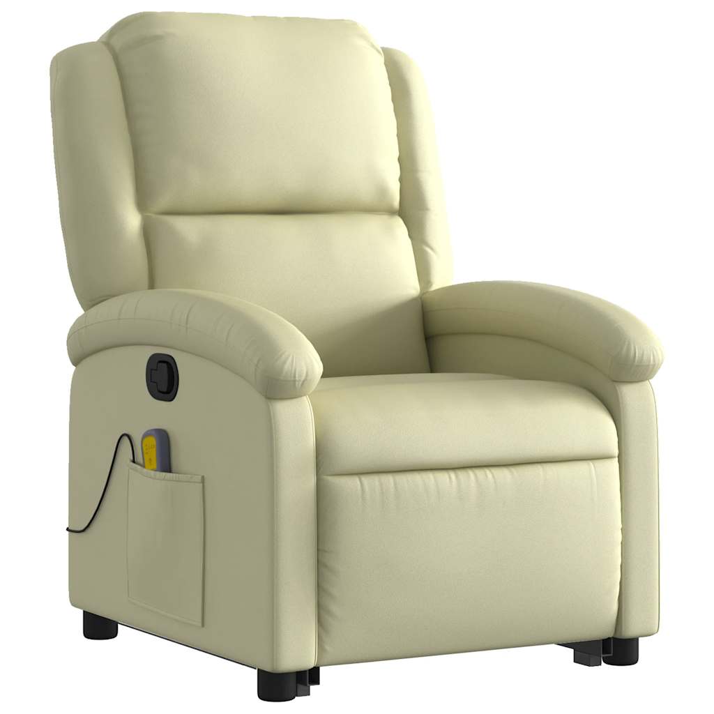 Massage Recliner with Rising Function Cream Genuine Leather