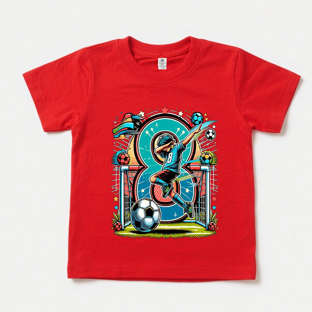 Kids Boys Girls 8th Birthday Football Print Cotton T Shirt Casual Summer Tee for Children Teen Age 8 Year Old Top