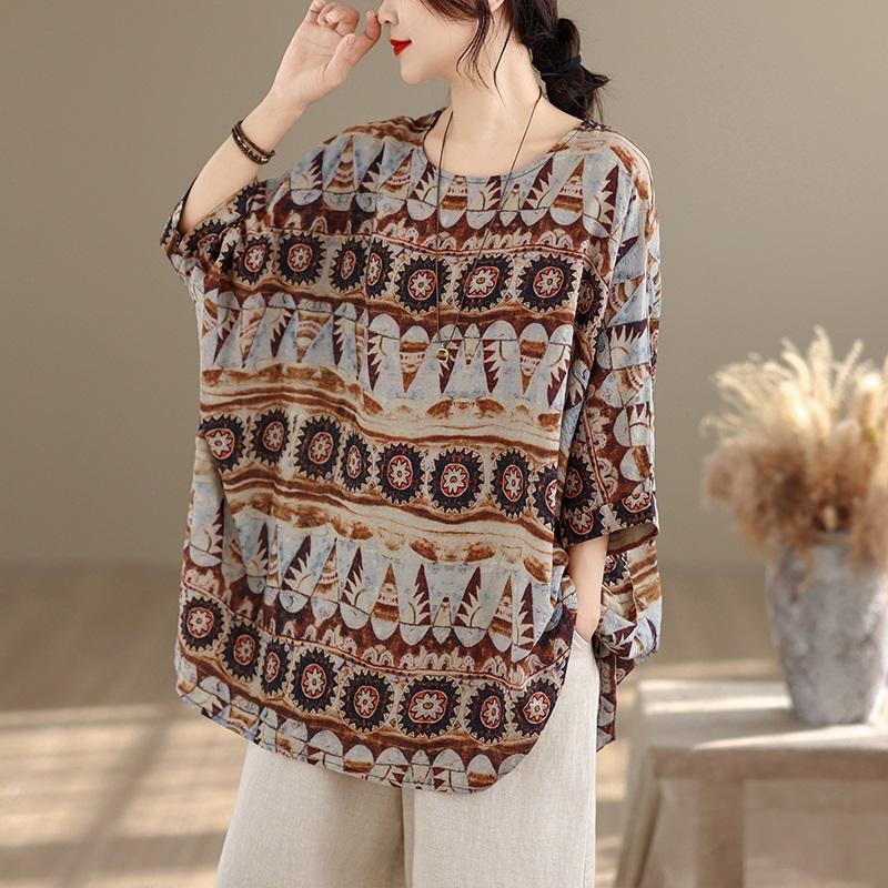 Kurzarm Oversized Vintage Blumenmuster Lässiges lockeres T-Shirt Tops Damen Sommer T-Shirt