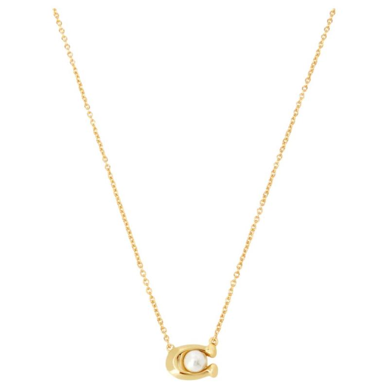 COACH Logo Letter Design Brass Necklace Women s Gold