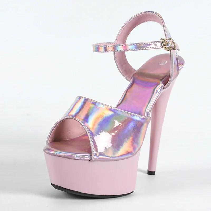 Fashion High Quality Patent Leather Open Toe Platform Sandals Women 16 Cm Super High Heel Pole Dance Shoes Fashion Brand Designer Shoes