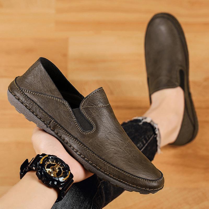 Mode Loafers Herrskor Läder Promenadskor Business Halkfria Mjuk Sula Arbetsloafers Runda Platt Sula Skodon Utomhussneaker