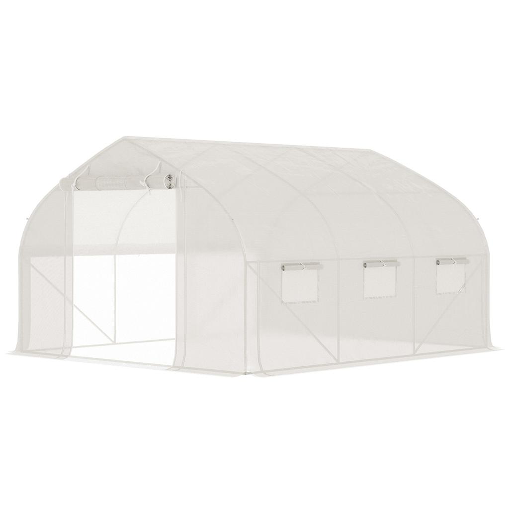 Garden Tunnel Greenhouse 10.4 m² Anti-UV Garden Greenhouse Roll-Up Zipped Door Mesh Windows 350 x 300 x 200 cm White
