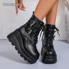 Large Size 35-43 Women's Autumn British Style Platform Wedge Heel Ankle Boots Thick Sole Motorcycle Boots Fashion Shoes Comfort
