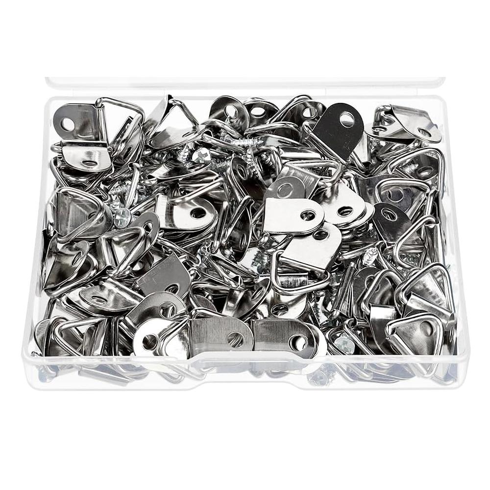 100Sets Picture Hangers with Screws Picture Frame Triangle Hook D Ring Buckle for Clock Mirror Paintings Artwork Picture Frame