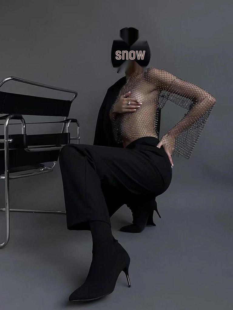 Europäisches & Amerikanisches High-End Mesh Strass Damen Langarmtop