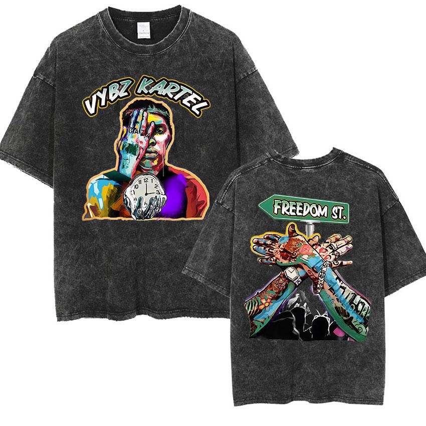 Rapper Vybz Kartel Album Merch TShirt Unisex Vintage Washed Short Sleeve Tshirts Fashion Pop Music Cotton T Shirt Streetwear