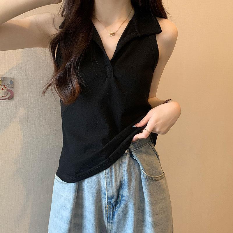 Solid color vest women's summer new outer wear suit inner cover breast sleeveless slim bottom t-shirt top